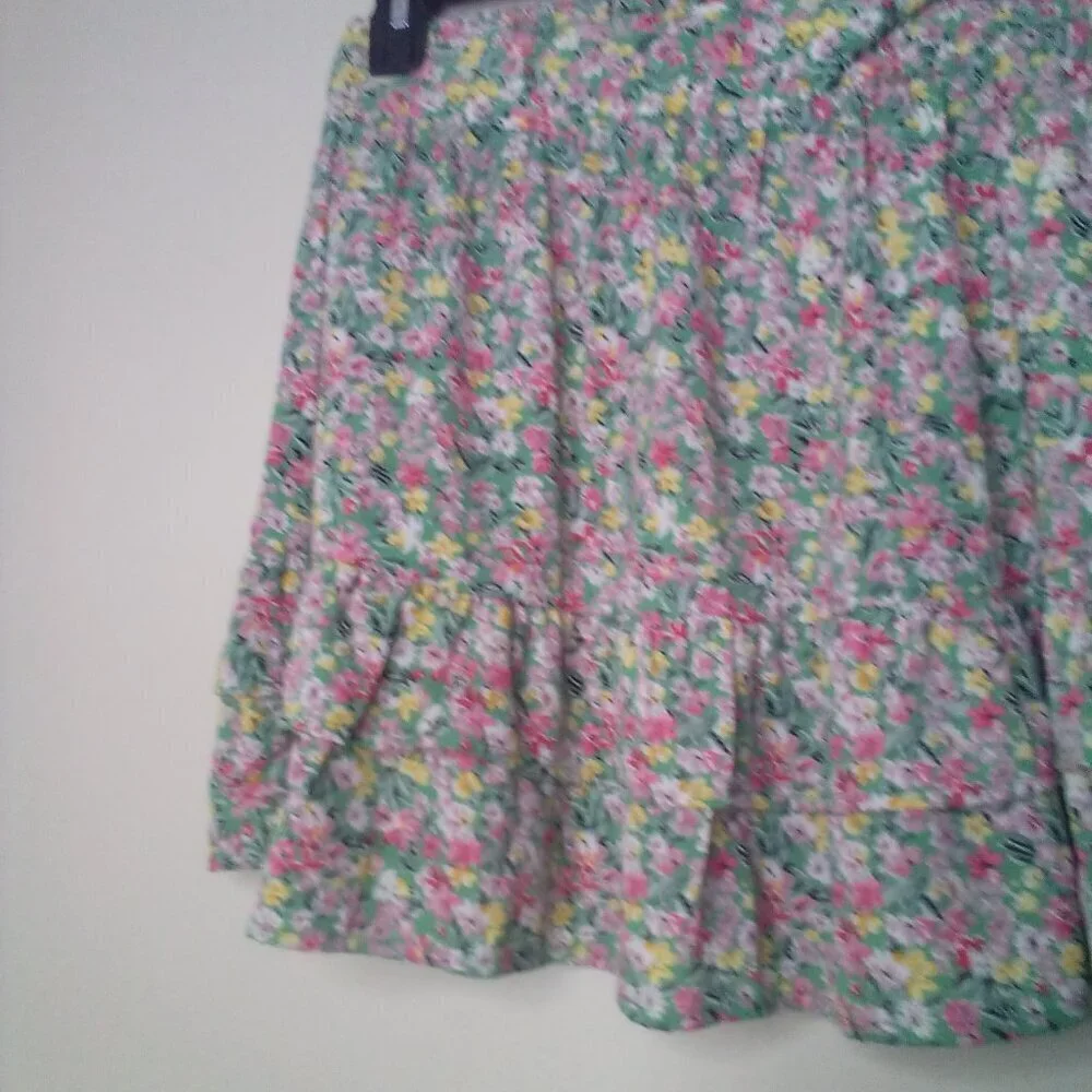 Umgee Skirt S Women Short Ruffle Pull On Elastic Back Waist Colorful Floral